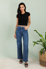 Wideleg jeans med bling knapper darkwash