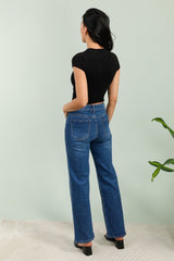 Wideleg jeans med bling knapper darkwash