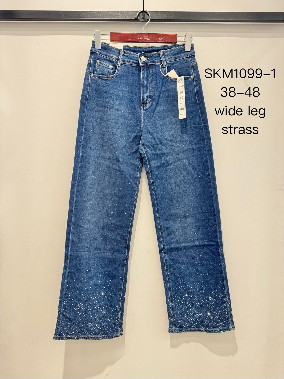 Wideleg jeans med bling bund darkwash