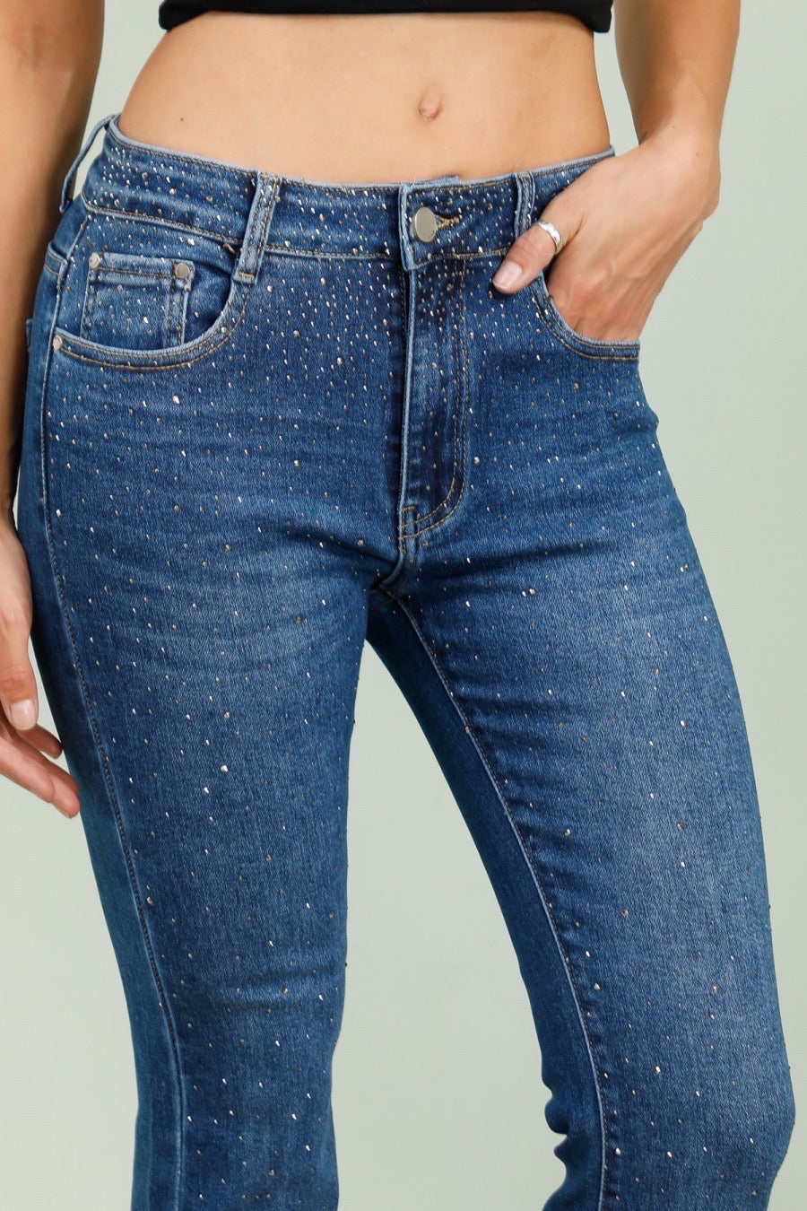 Flare jeans med blingregn darkwash by G-Smack