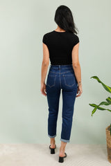 Mom fit jeans med broderet blomster darkwash by G-Smack