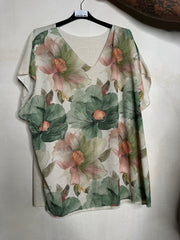 Guld strik t shirt med blomster by Ohlala