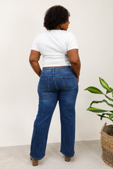 Wideleg jeans med bling knapper darkwash plus size
