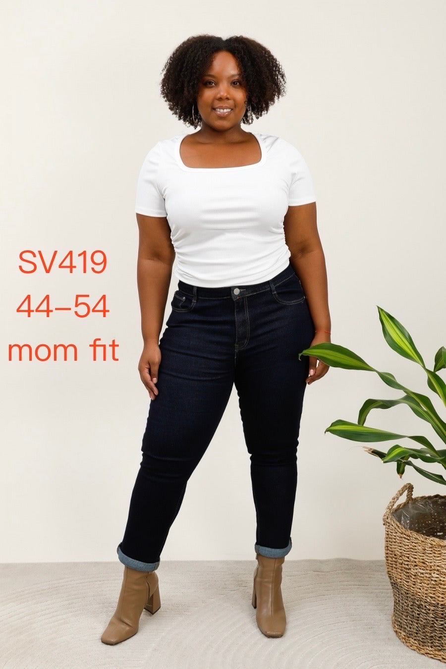 Darkwash jeans med fold mom fit plus size by G-Smack