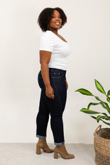 Darkwash jeans med fold mom fit plus size by G-Smack