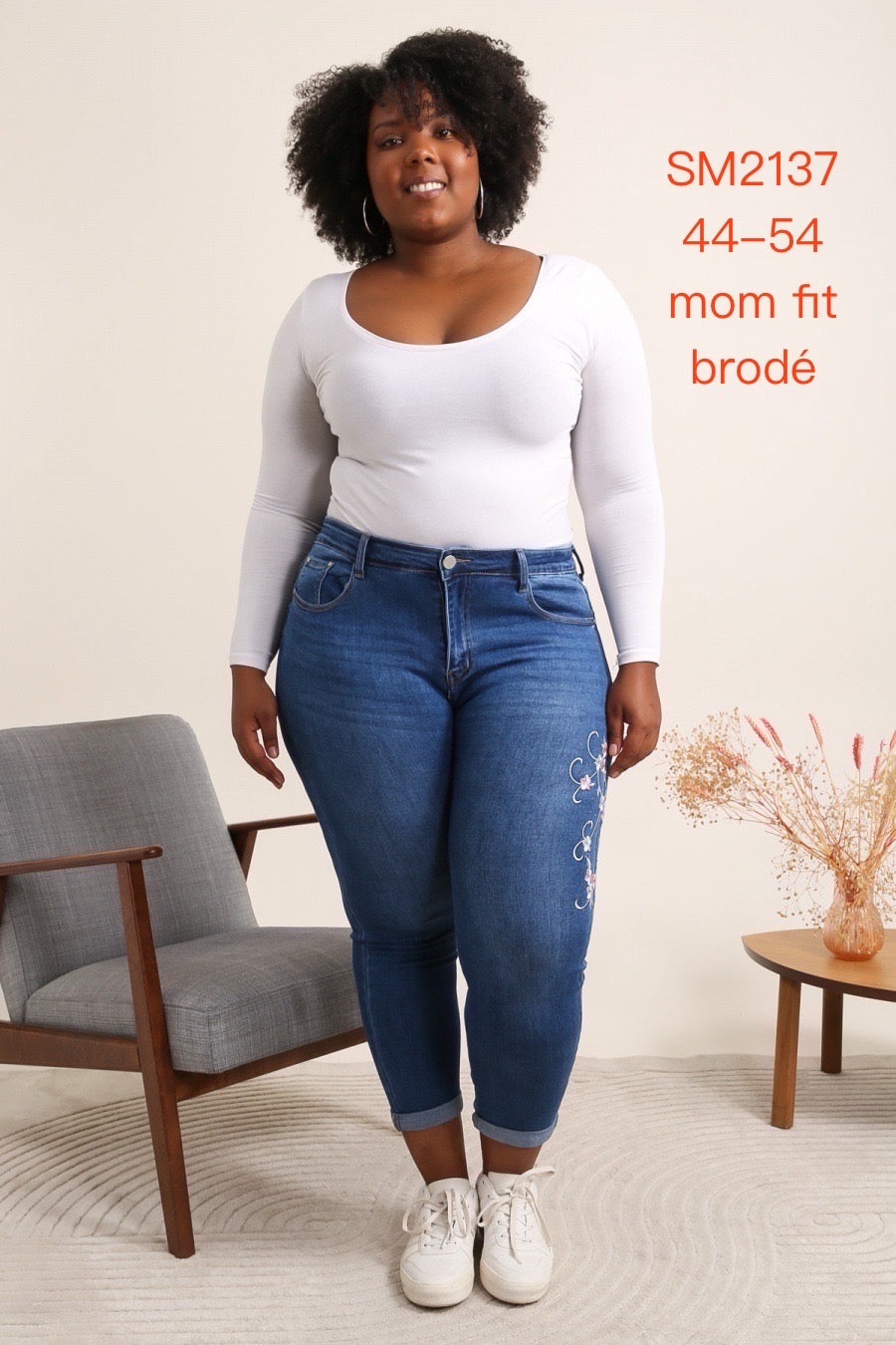 Jeans med broderi blomst plus size by G-Smack