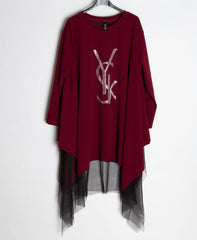 Bluse med tyl og bling