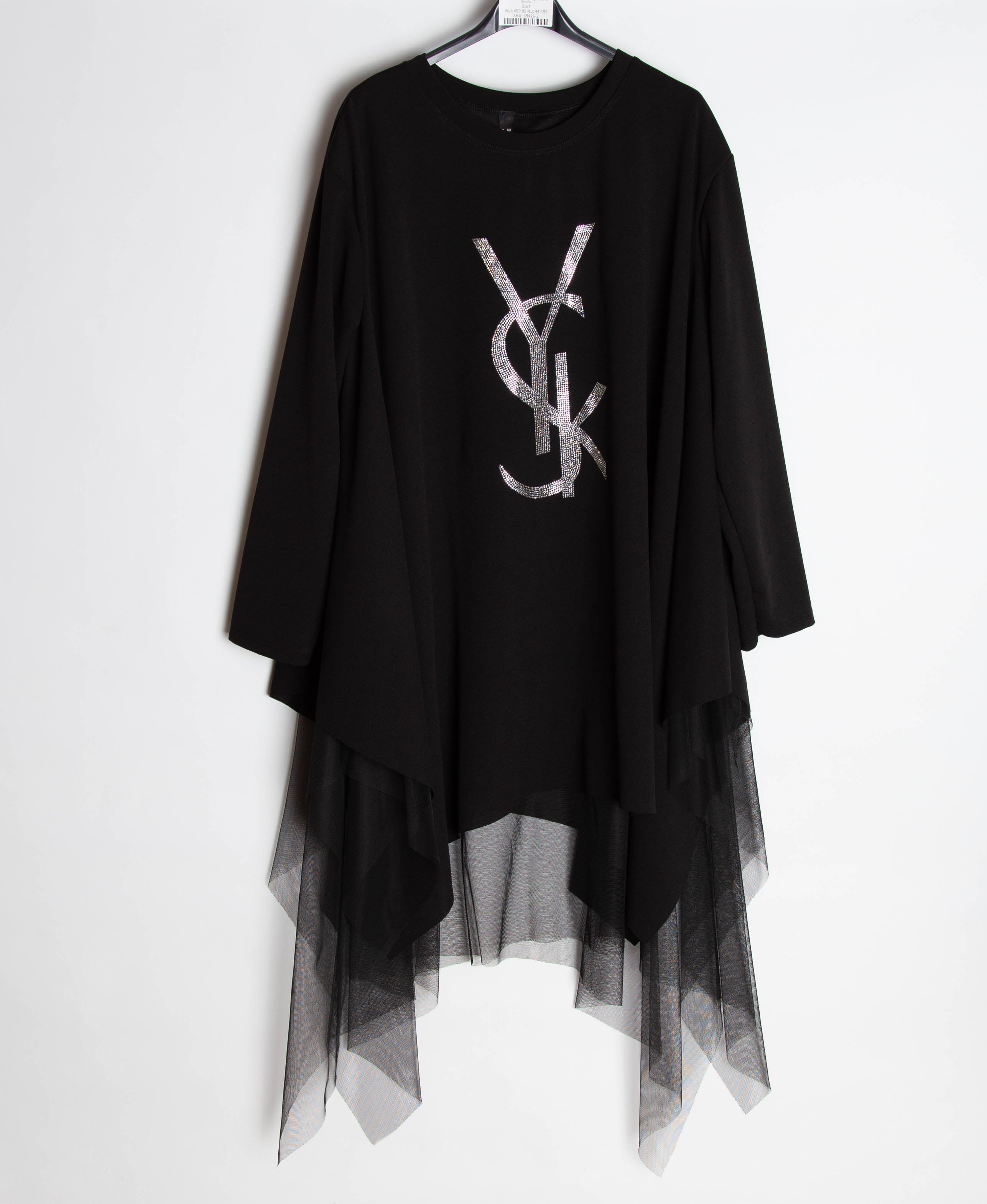 Bluse med tyl og bling
