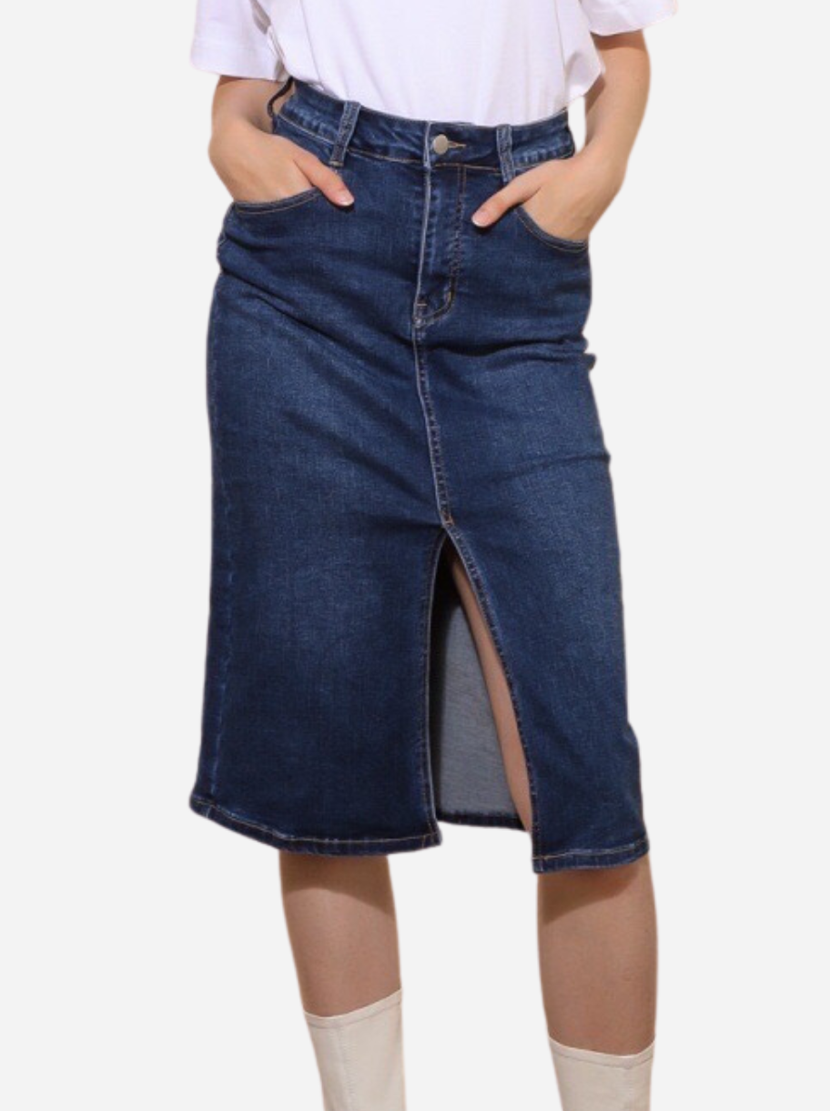 Nederdel denim slids - midsize
