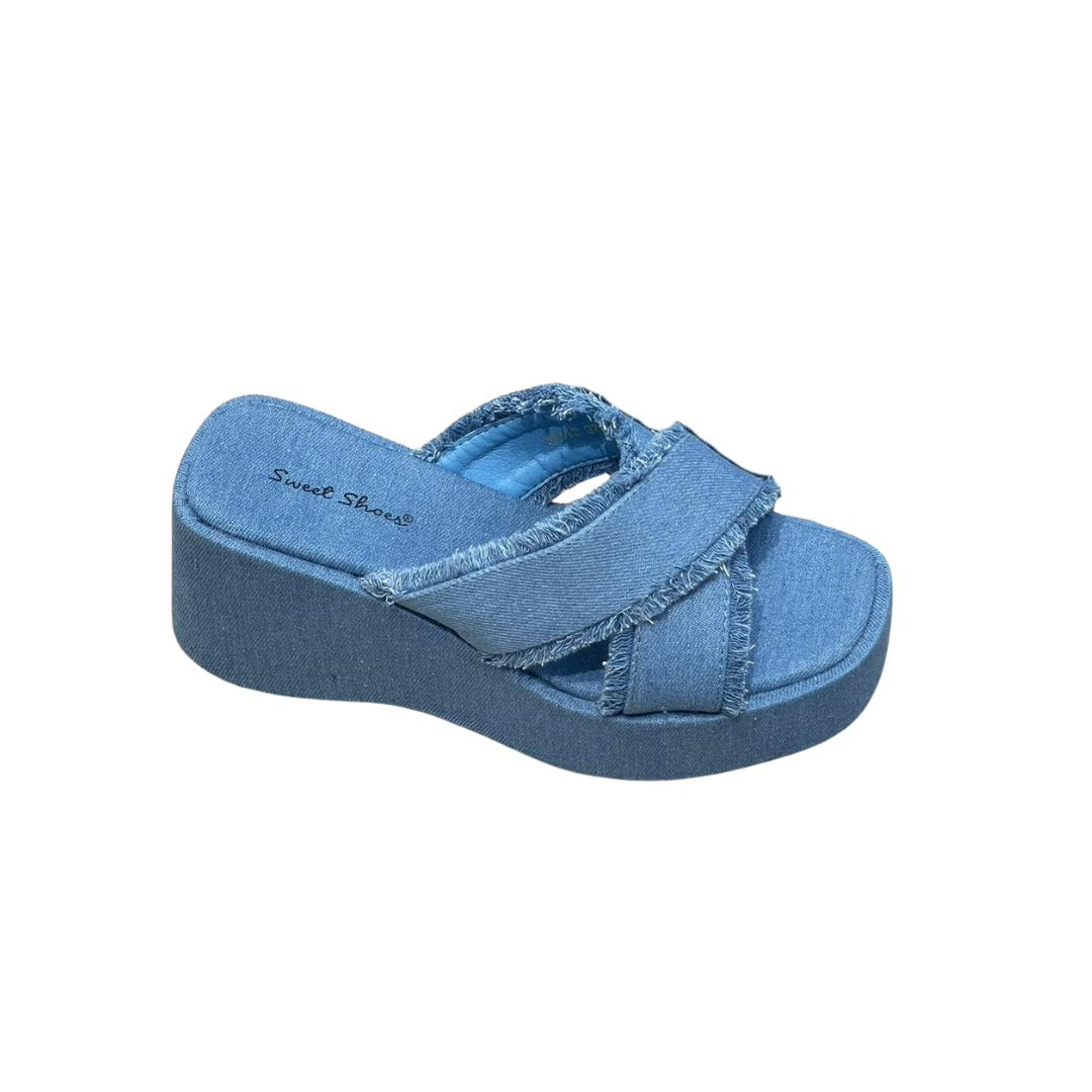Denim kilehæl sandaler - by Krone 1