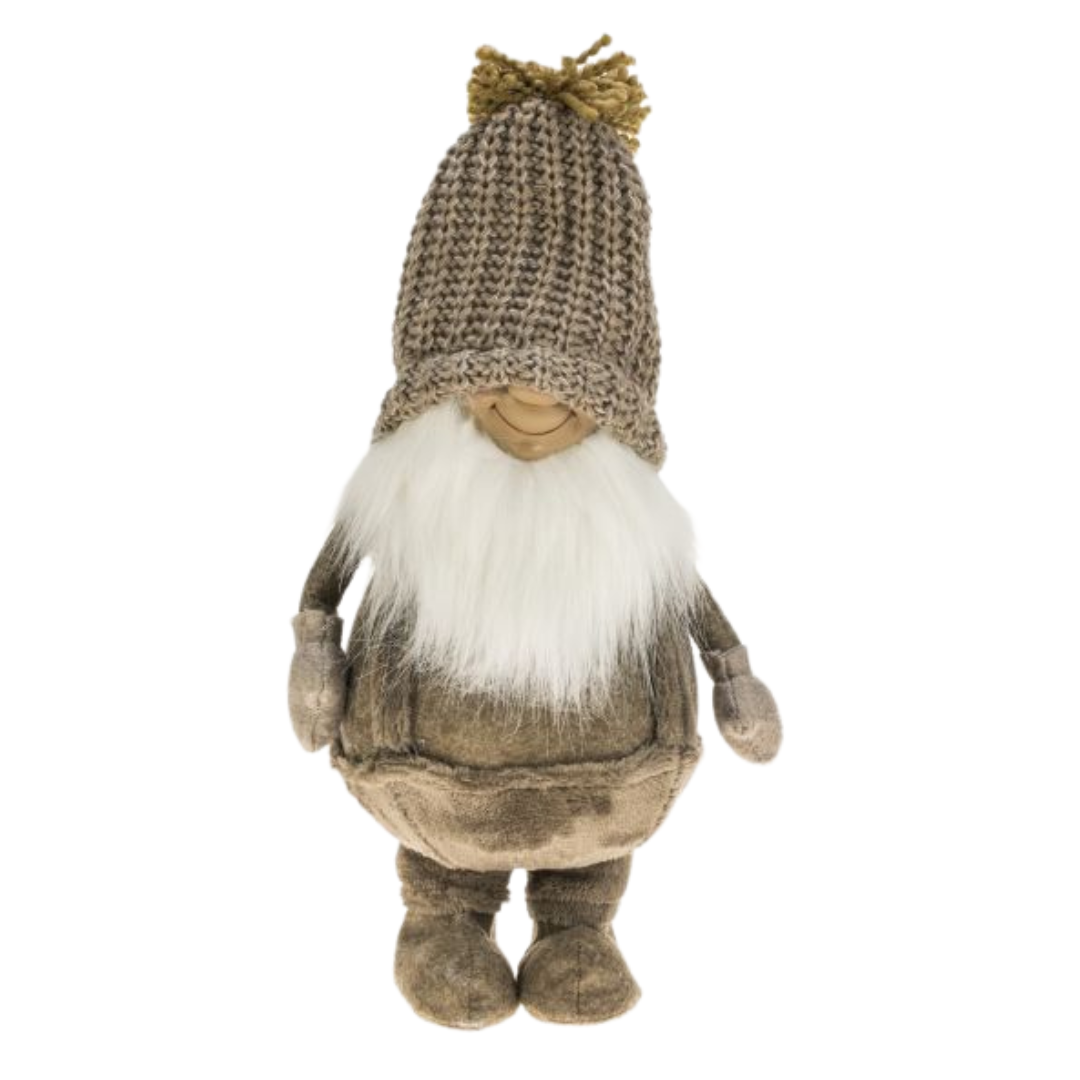 HAPPY SANTA W/BEARD 31CM BROWN CLOTHING&KNITTED HAT