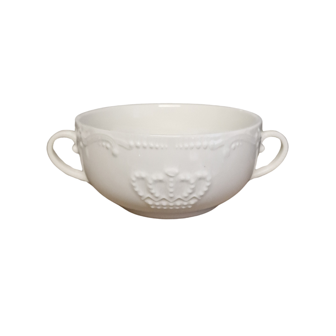 Krone suppe skål 11.2 x 5.5 cm hvid porcelæn med håndtag