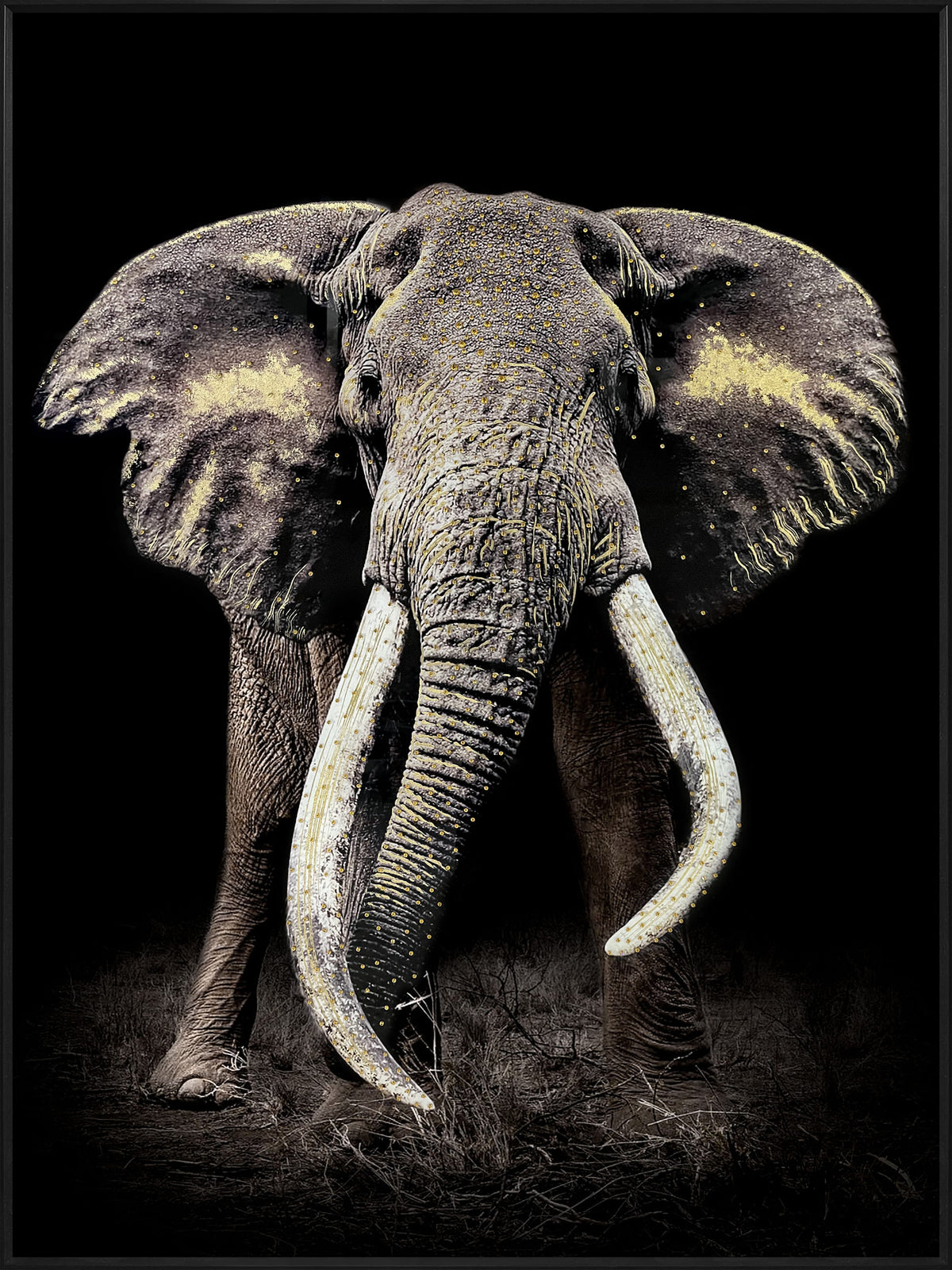 Indrammet Vægmaleri – Majestætisk Elefant 90x120 cm