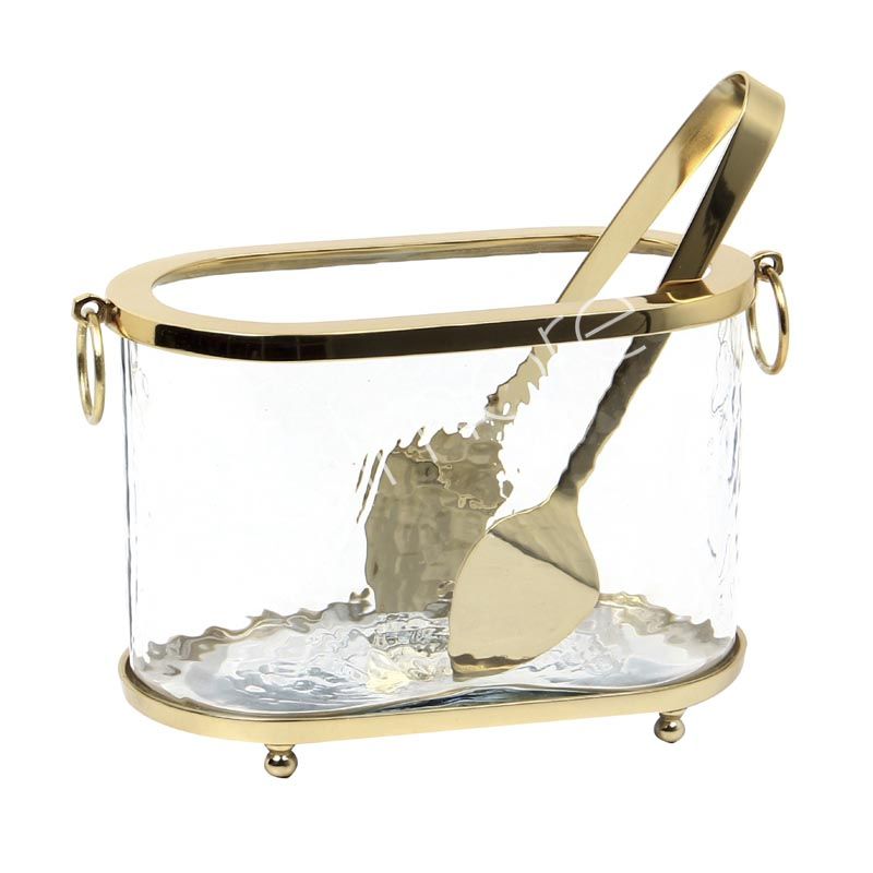 Isbucket med hamret glas og guldfinish 21x11x14 cm