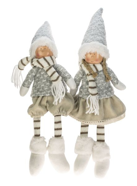 SITTING SANTA GIRL & BOY 46CM GREY/WHITE 2 ASST.