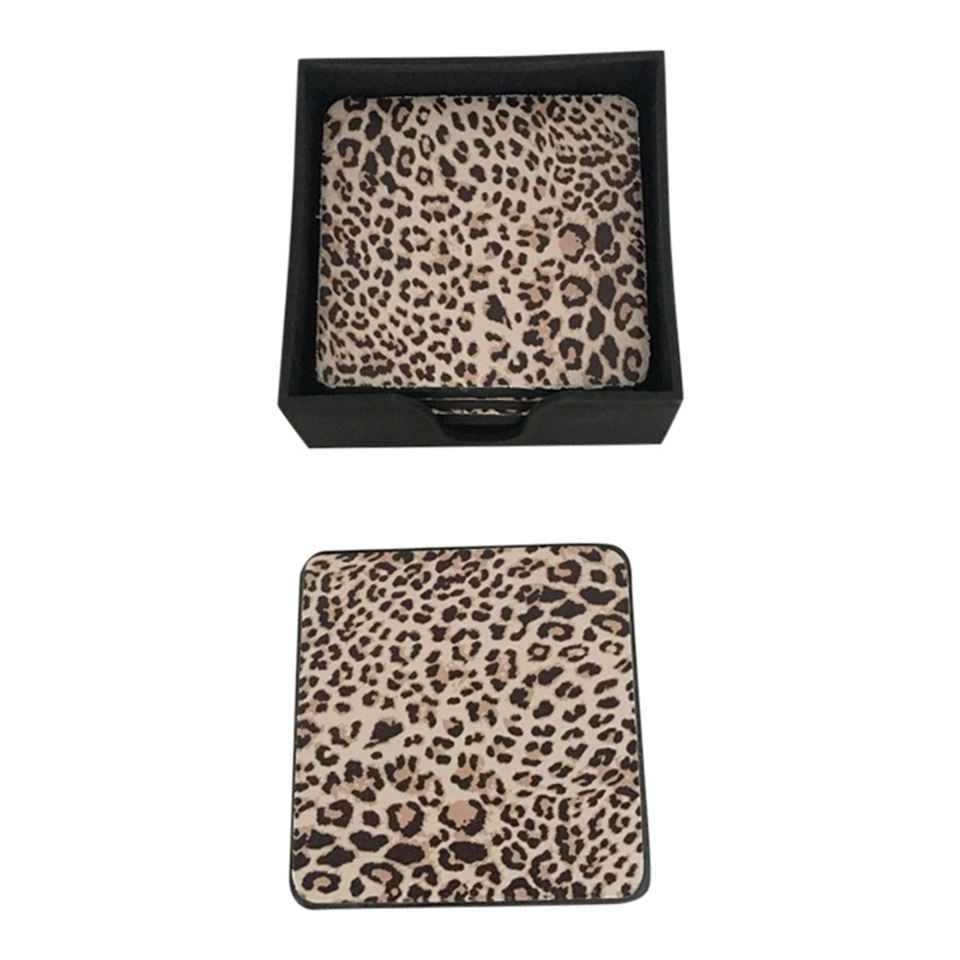 Coasters square 11 cm Leopard set of 6