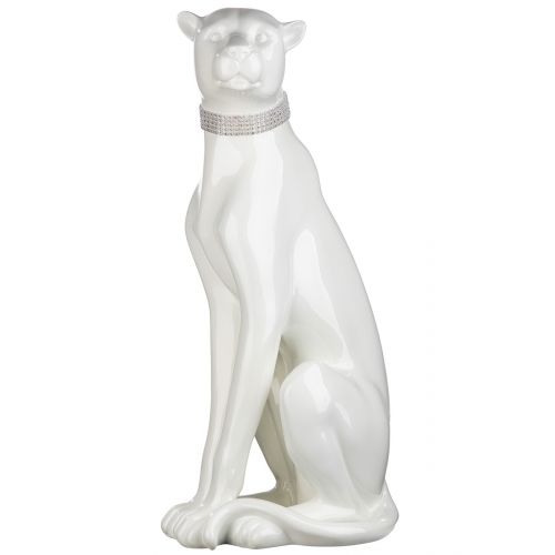 Siddende panter med bling elegant dekorationsfigur 60x23 cm