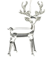 Glass Reindeer 14 cm Clear med Sølvglitter Horn