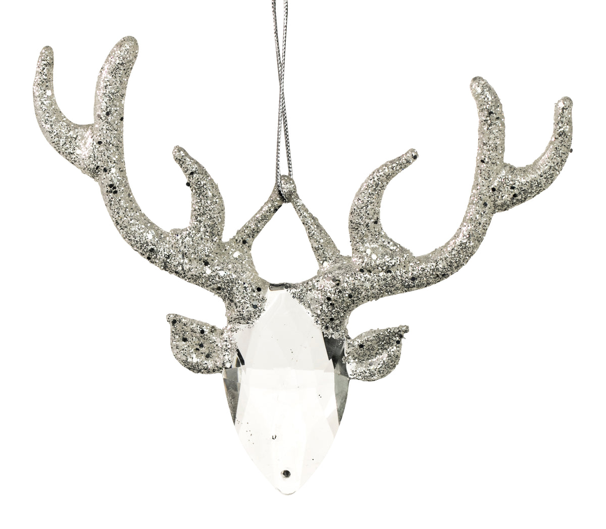 CRYSTAL REINDEER HEAD 11CM GEN.SILVER GLITTER ANTLER