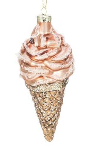 GLITTERING ICE CREAM CONE 13CM, FROSTY PEACH, GLASS