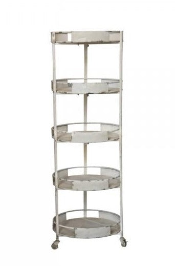 Bookcase on wheels with 5 shelves H 192 / Ø55 cm antique cream