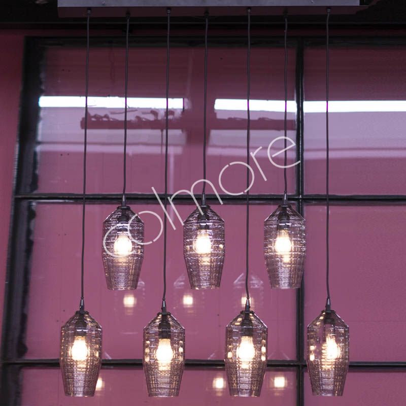 Loftlampe med 7 Hexagon Skærme i Røget Glas – Mat Sort – 100x20x120 cm