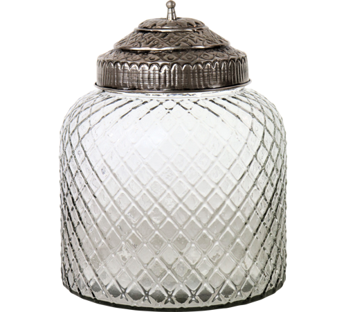 Glas krukke med sølv låg Ø20x26 cm
