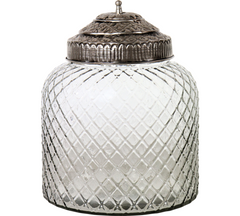Glas krukke med sølv låg Ø20x26 cm