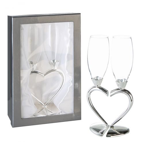 2 sæt champagne glas, hjerte 26 x Ø5 cm