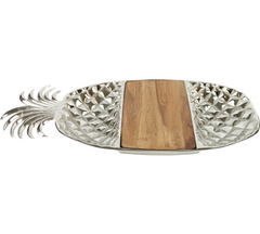 Ananas fad i sølv og træ – 63x26x6 cm
