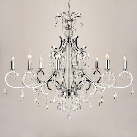 Hanging lamp Luzia 10 lichts oval + pegel knstallen clear gloss chrome