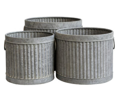 Skjuler med riller – Runde, sæt af 3 Rustikke metalpotter