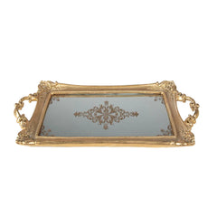 Dekorativt fad med spejlbund – guldfarvet, 40 x 20 x 4 cm
