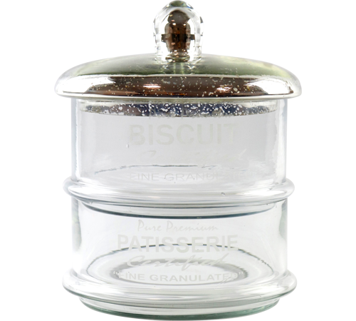 Glas krukke med 2 rum og sølv låg – 20x20x17 cm
