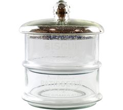 Glas krukke med 2 rum og sølv låg – 20x20x17 cm