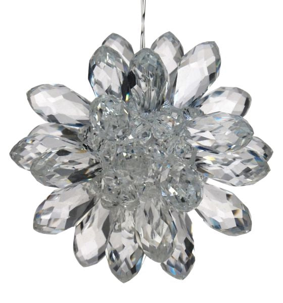 GLASS CRYSTAL 'FLOWER'BALL 5CM, CLEAR STRING