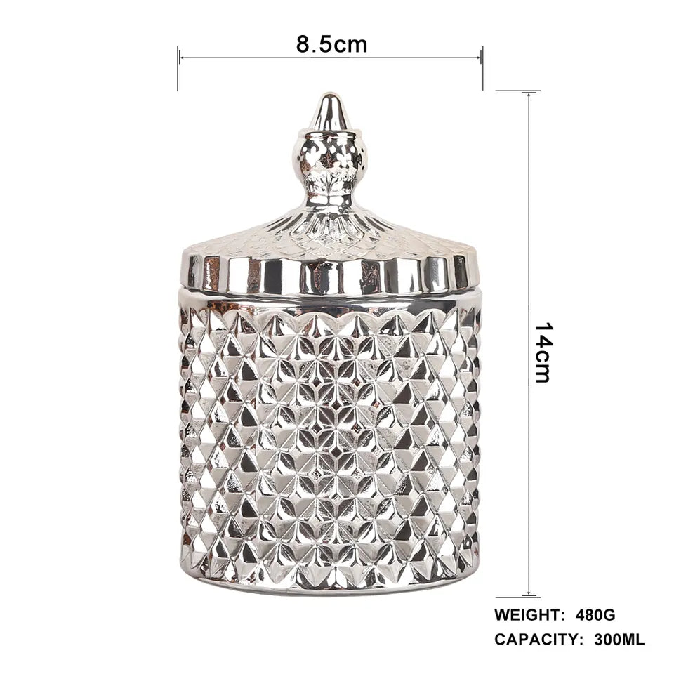Sølv glaskrukke med låg 14x8,5 cm Elegant & dekorativ opbevaring