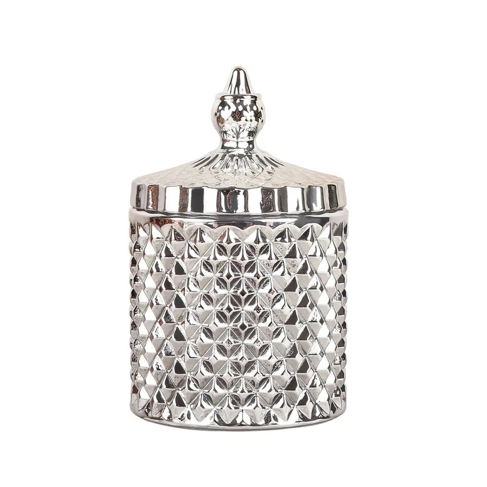 Sølv glaskrukke med låg 14x8,5 cm Elegant & dekorativ opbevaring