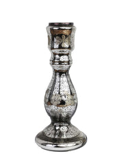 Antique silver candle holder with deco h. 25cm