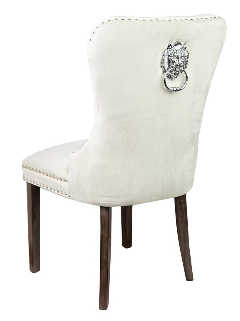 Krone 1 - Dining table chairs with lion's head cream with wooden legs
