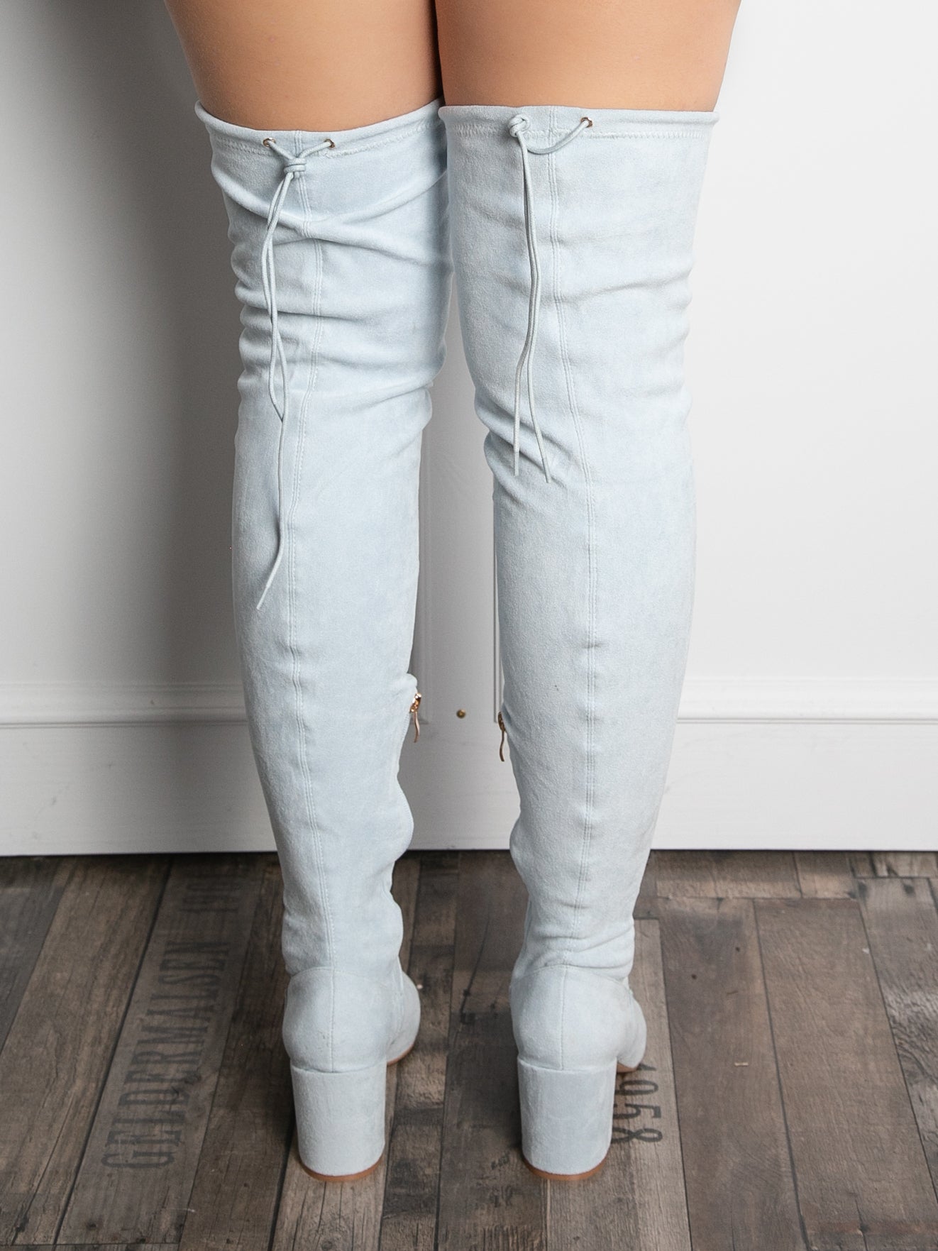 Over the knee boots imitation suede light blue