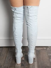 Over the knee boots imitation suede light blue