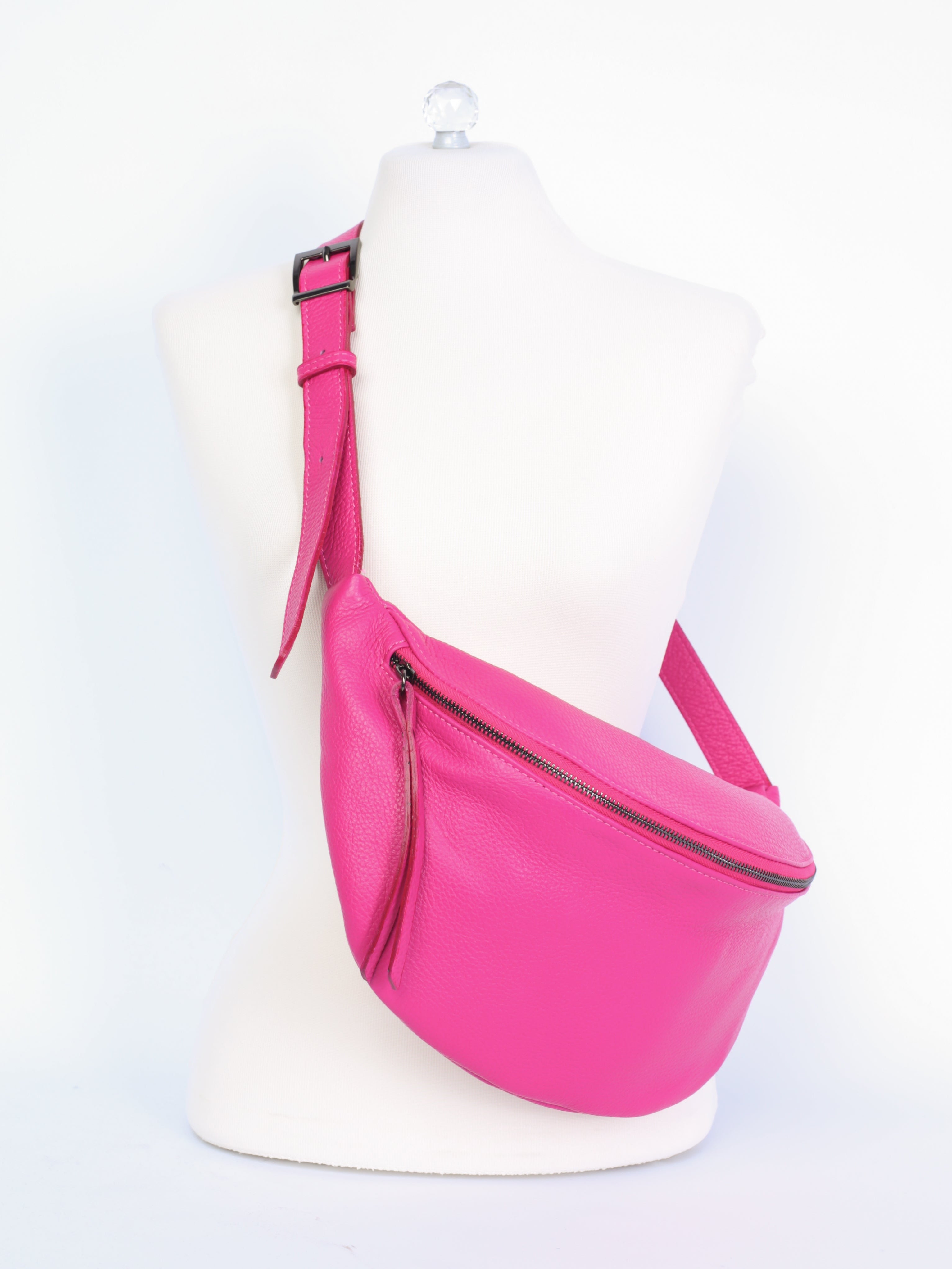 Large leather belt bag with adjustable strap