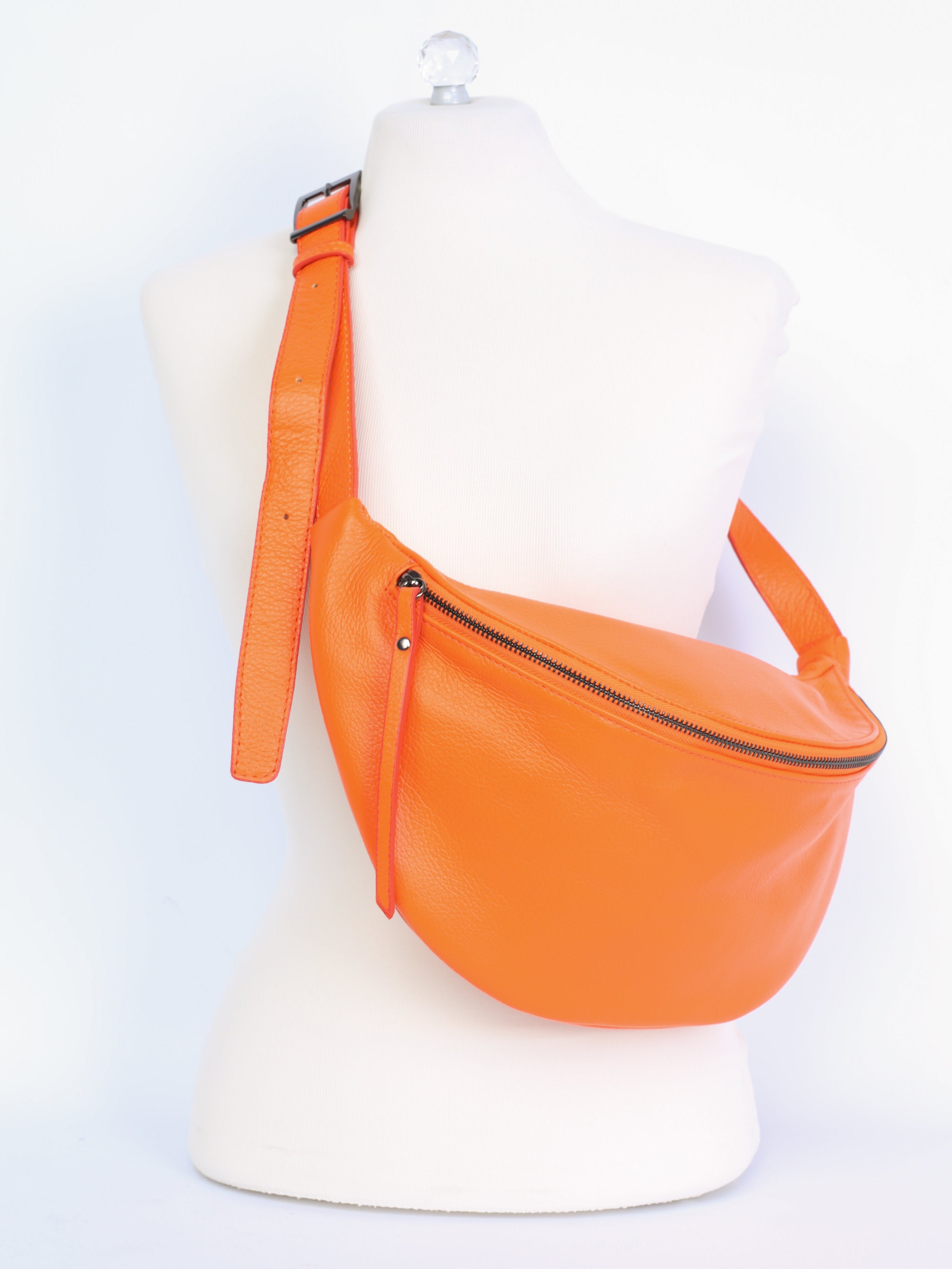 Large leather belt bag with adjustable strap