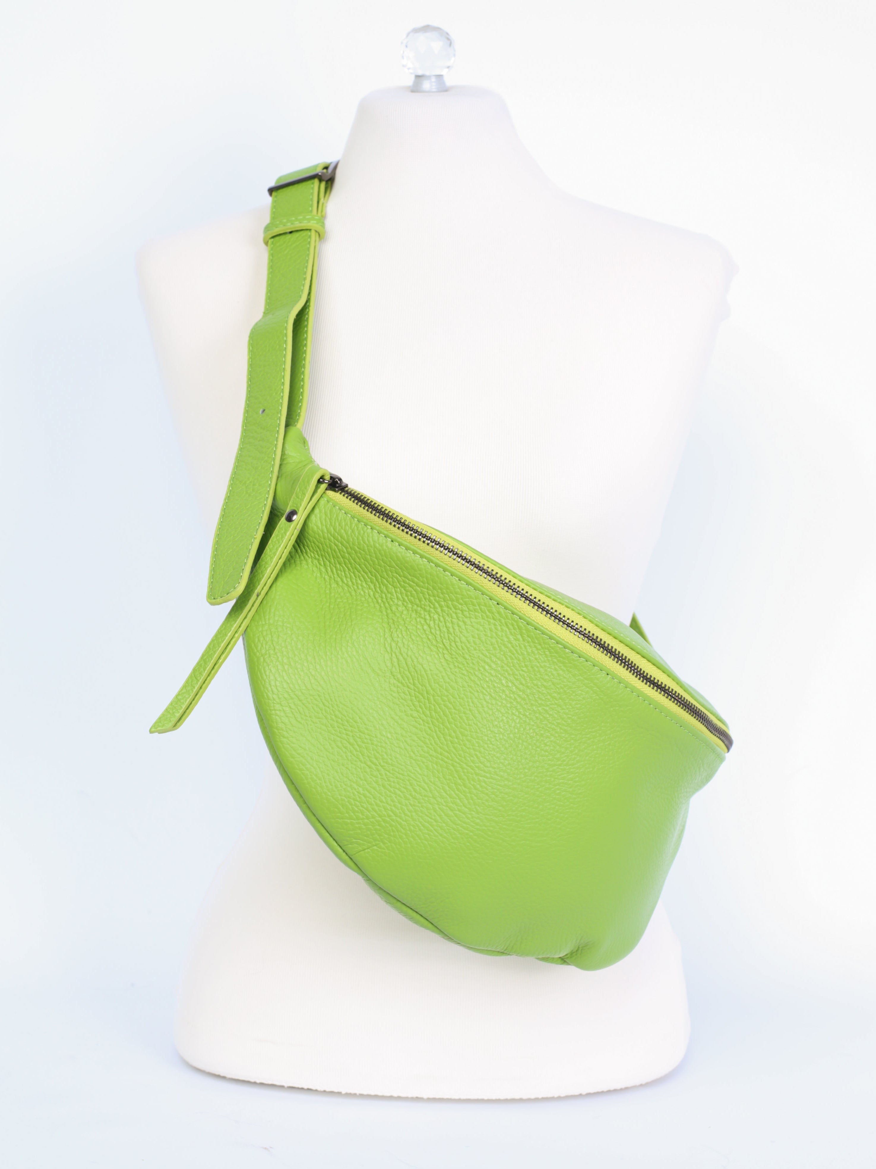 Large leather belt bag with adjustable strap