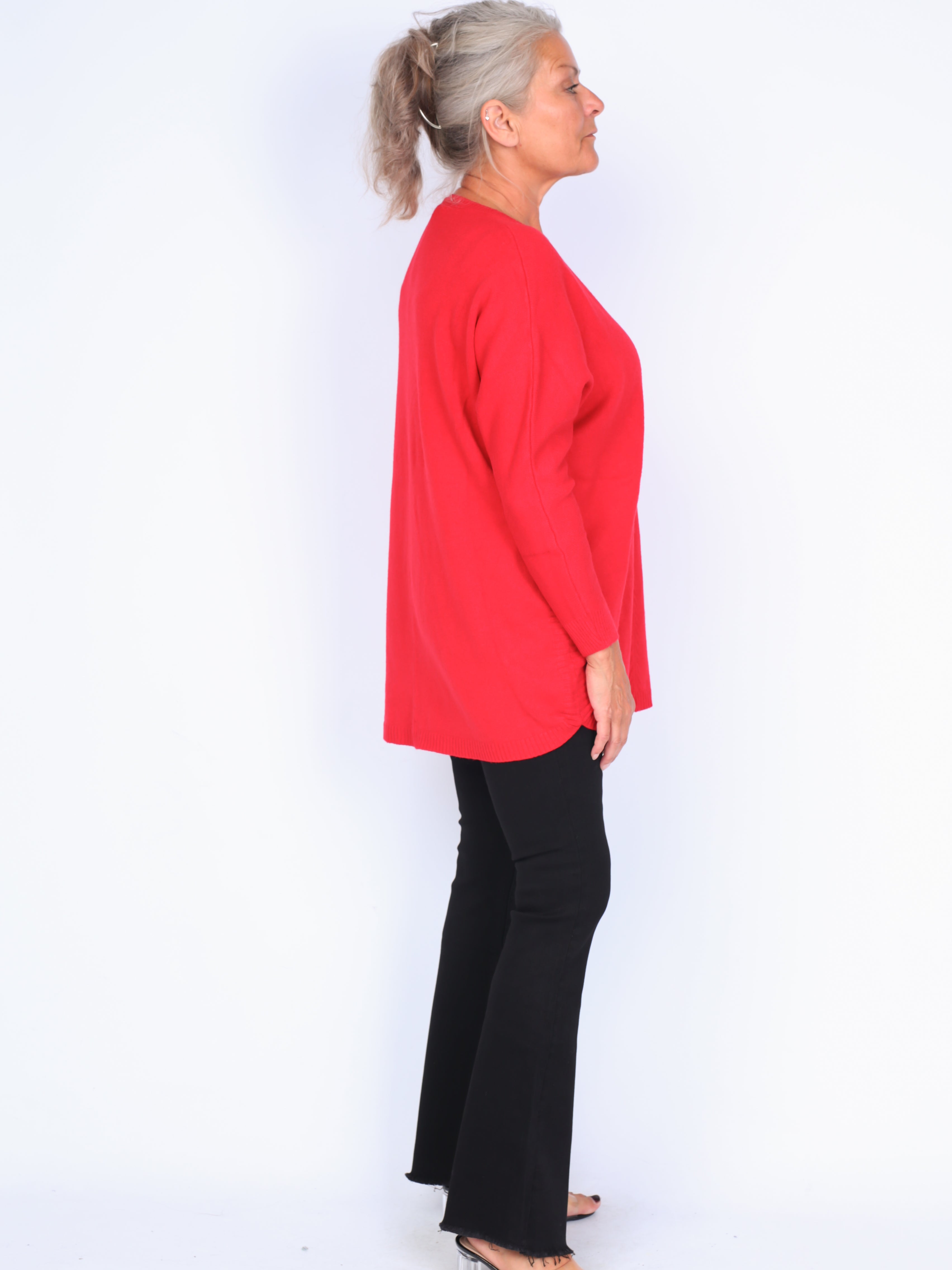 Strikket v-hals bluse Plus Size