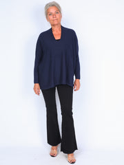 Long-sleeved knit sweater with v-neck