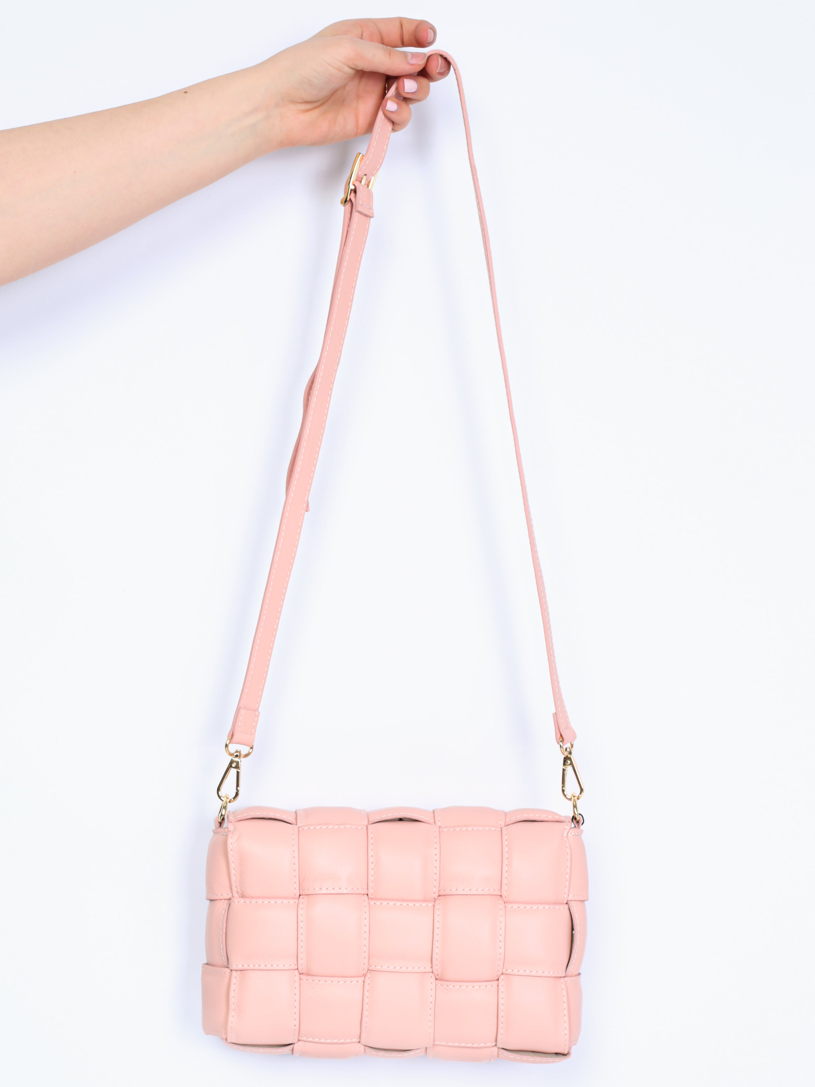 Braided leather bag with gold details