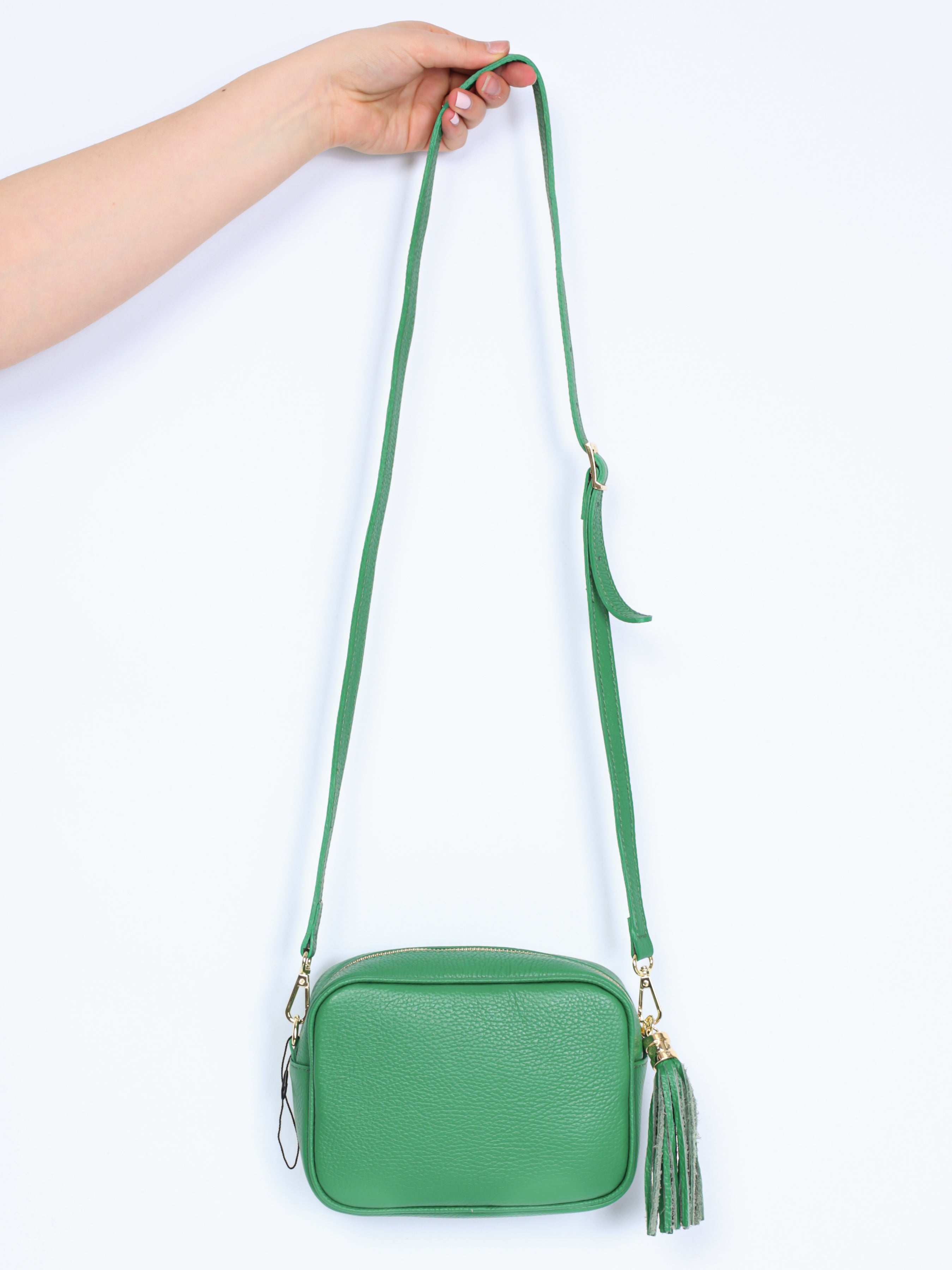 Leather bag with fringe pendant