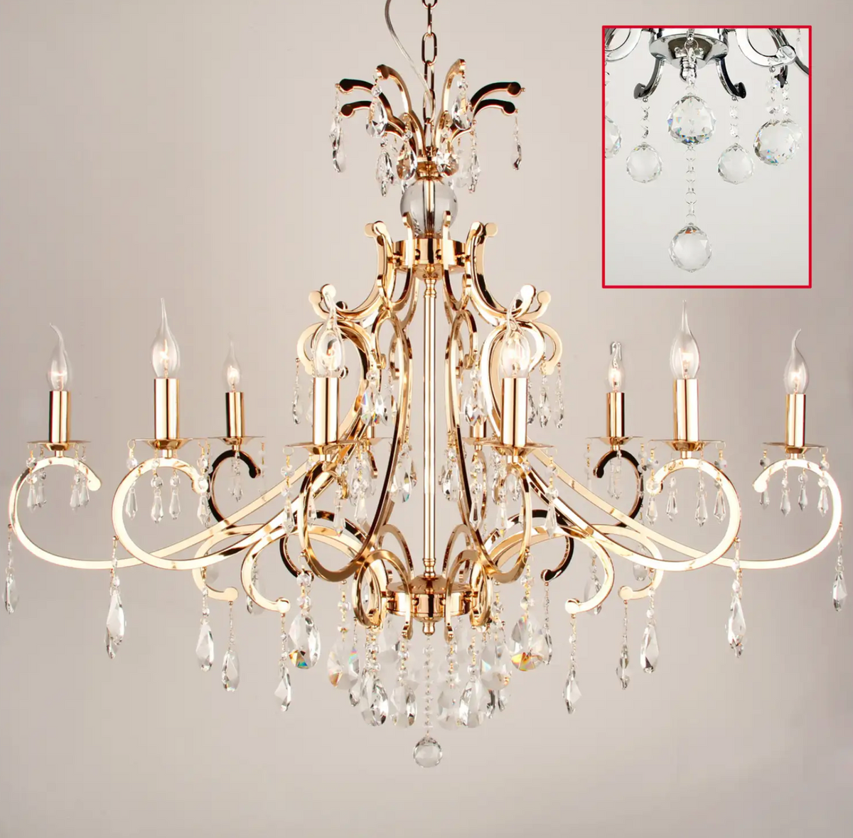 Chandelier gold with 10 arms 118 x 37 x 80 cm